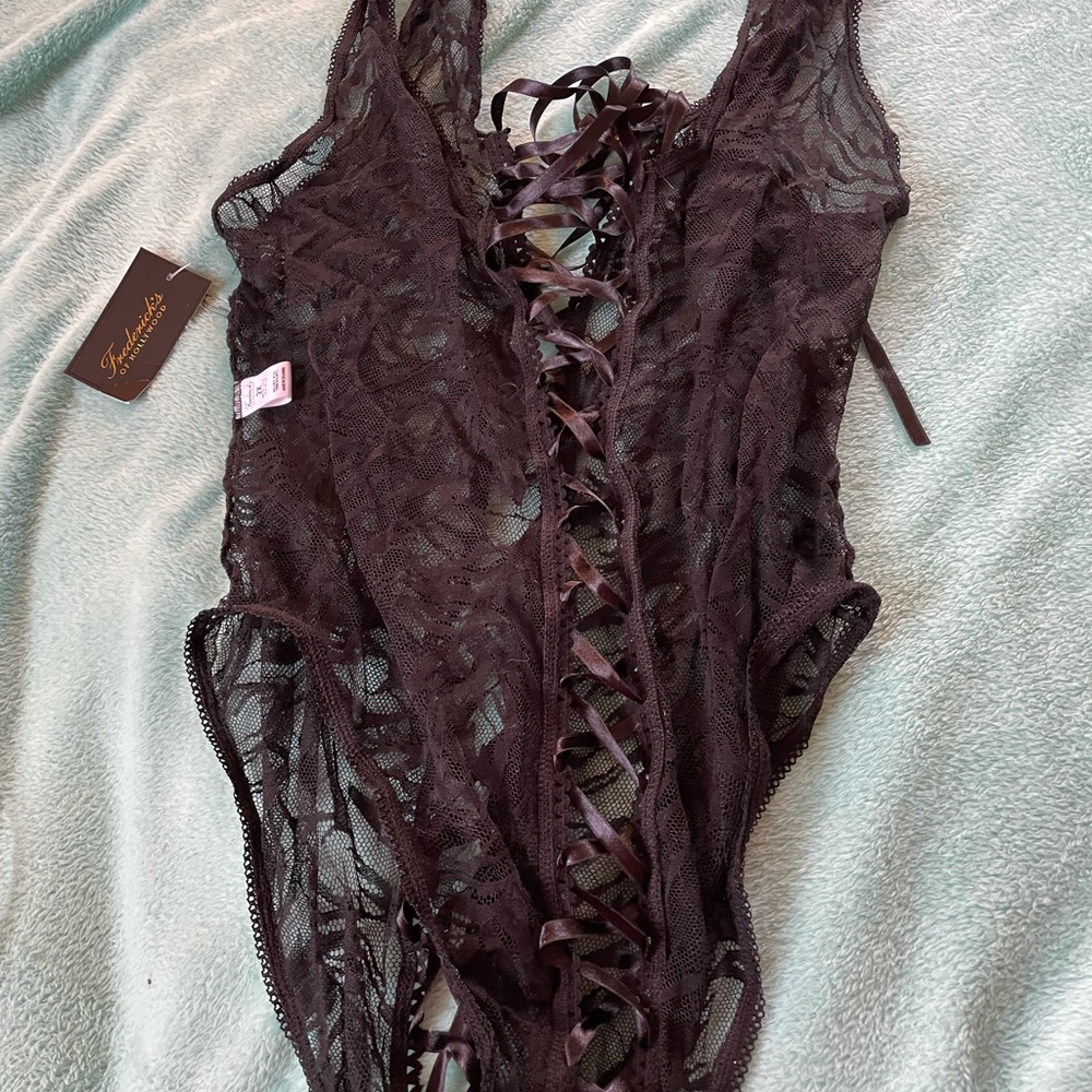 Fredericks of Hollywood DIDA geo mesh teddy with front tie up